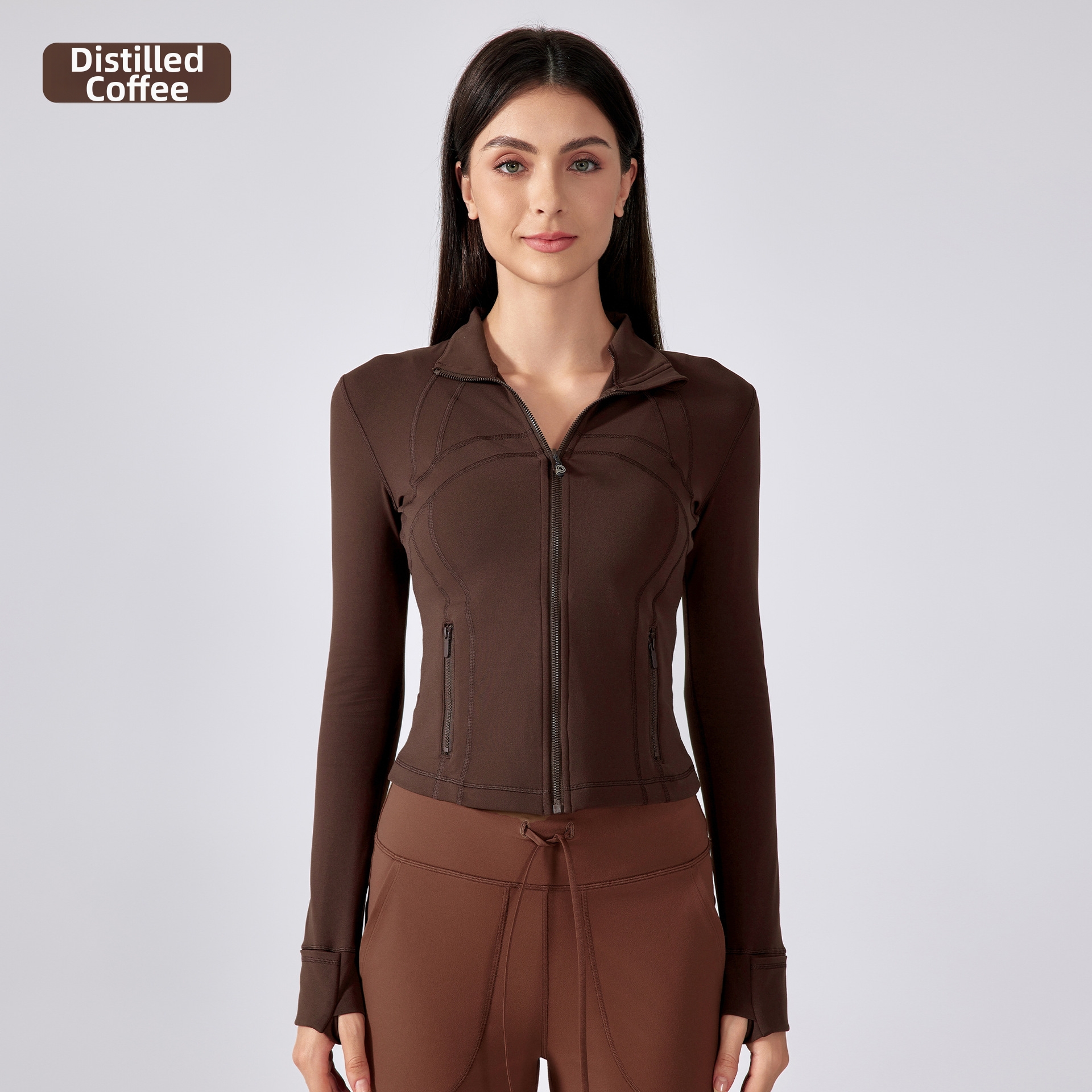 Women's Long Sleeved Yoga Sports Jacket Elastic Zipper Running Fitness Top Autumn Winter New_ecoleips.com
