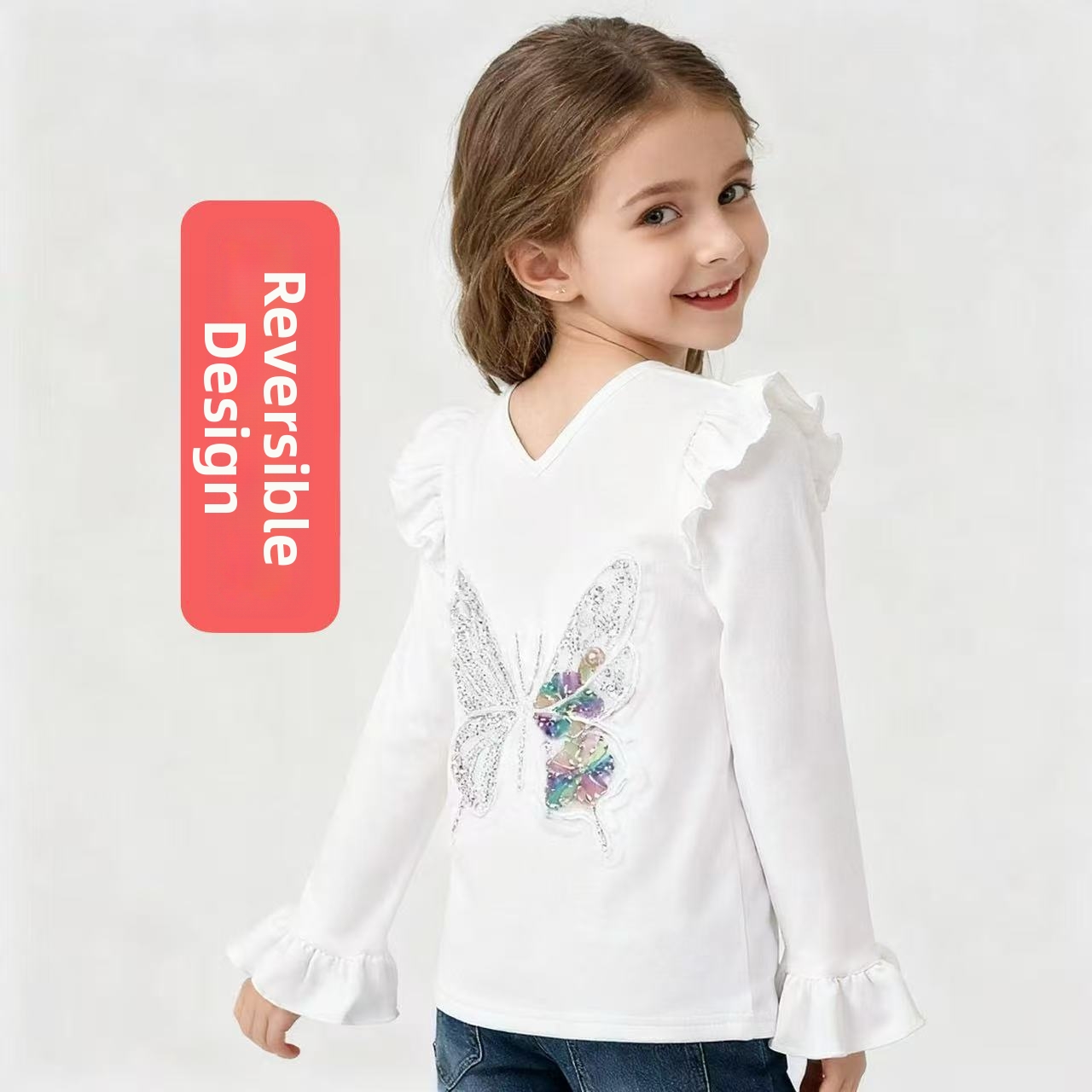 Langarmshirt mit Glitzerhasen-Print für Mädchen – Weiche Baumwollmischung für Kleinkinder und Kinder (3–8 Jahre) – Niedliches Freizeit-Top für Frühling, Herbst und Winter_voghion.com
