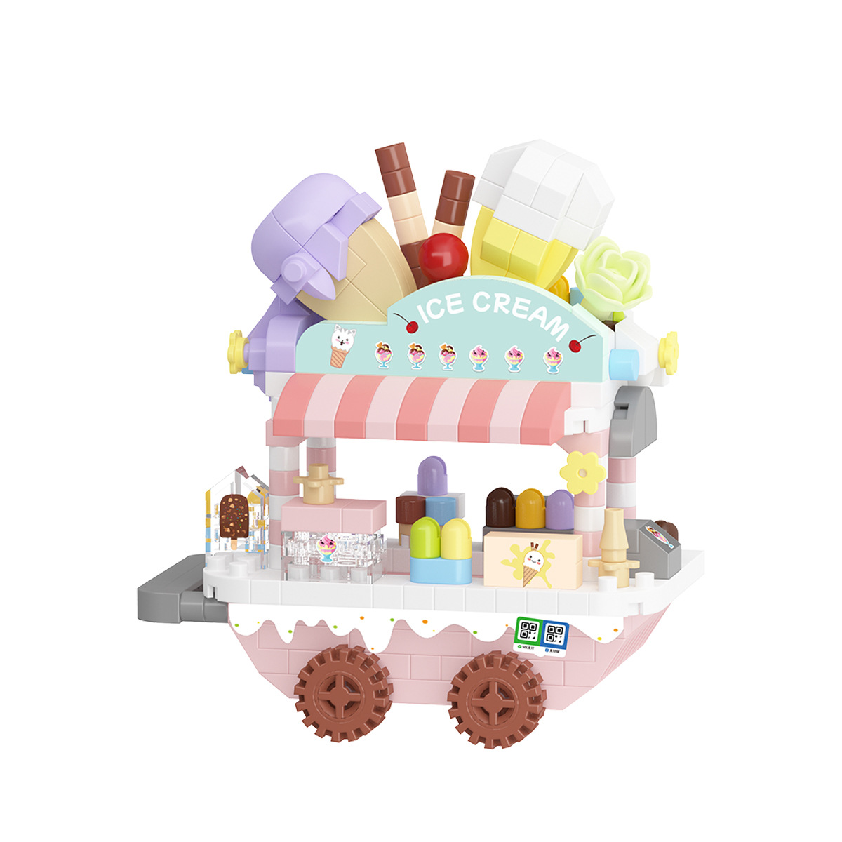 Chariots de vendeurs de glaces ambulants compatibles, jeu de construction à assembler pour enfants, scène de chariots à snacks_voghion.com