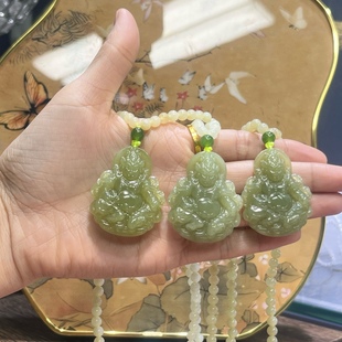 Jin Yutang Natural Hetian Jade Old Material Huang Caishen Qingshui Pendant Hetian Jade Pendant with Bead Chain Live
