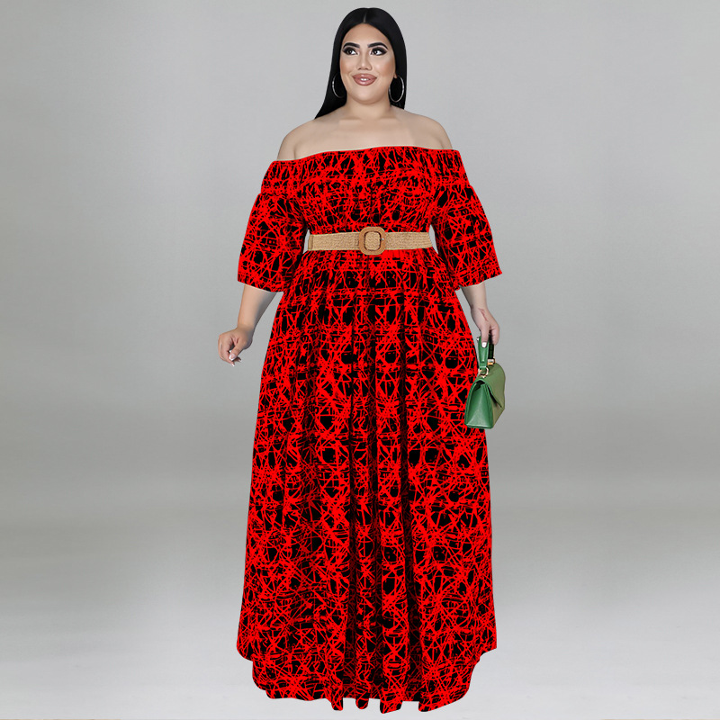 Dames plus size lange jurk met riem voor formele en casual gelegenheden_voghion.com