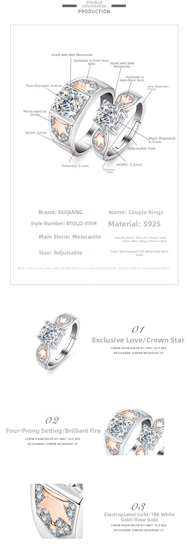 S925 sterlingsølv parringer med moissanite krone og stjerner_voghion.com