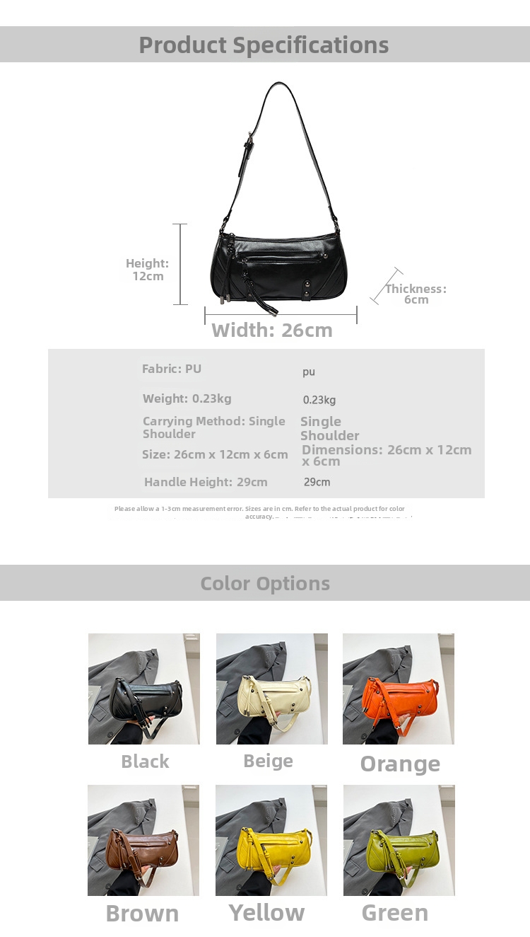 Women's Trendy Stylish Baguette Bag Motorcycle Versatile Shoulder Bag Niche Design New Style_voghion.com