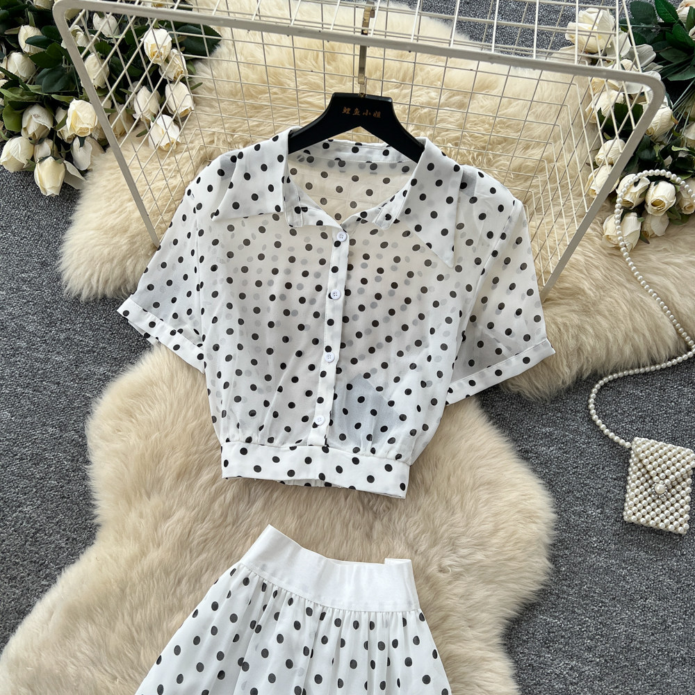 Women's French Style High Waist Polka Dot Two Piece Set Red Slimming Elegant Workwear for Spring And Autumn_ecoleips.com