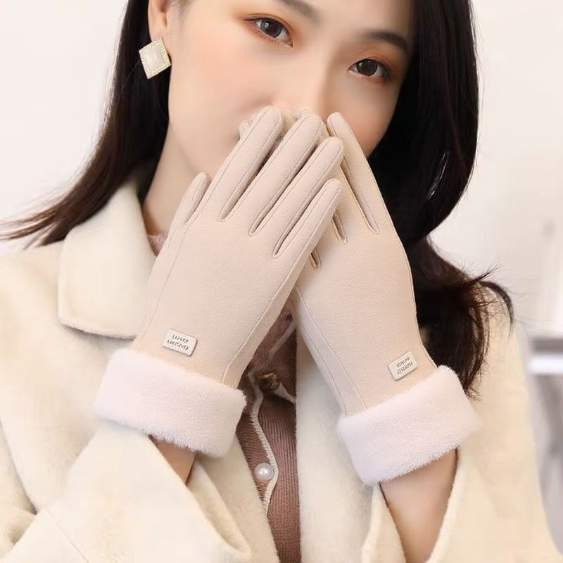 保暖手套女秋冬触屏加厚毛绒袖口可跨境防风兔绒防冻运动手套女