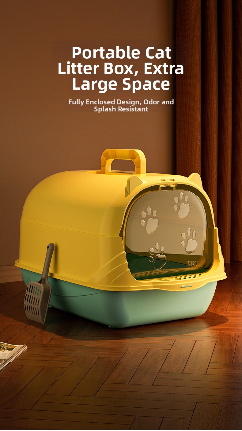 Extra Large Cat Litter Box Enclosed Odor Proof Splash Proof Toilet_voghion.com