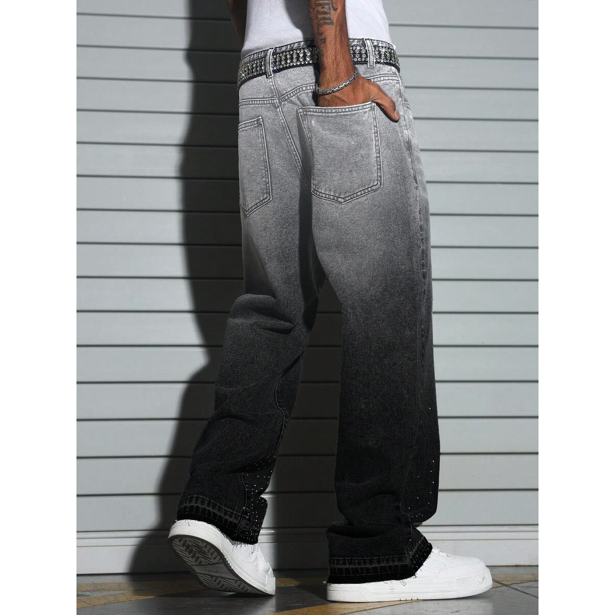 Herren-Jeans im Strass-Stil mit geradem Bein, trendiger, lockerer Passform, neue Glitzer-Denim-Hose_voghion.com