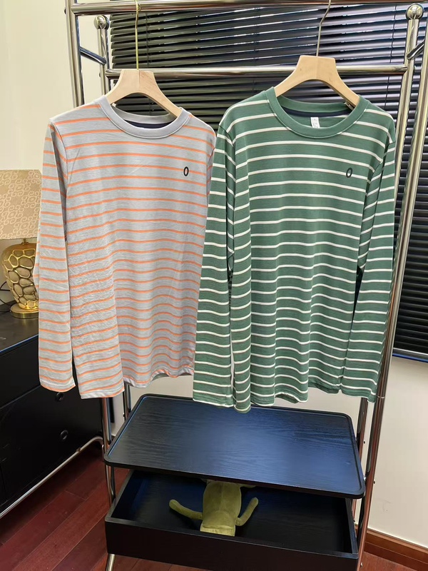 Suran Striped Long-Sleeve T-Shirt, a Must-Have. the Fabric Is Really Amazing, Made of Pure Cotton Double Yarn, Versatile