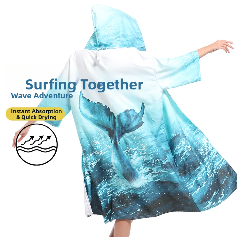 Peignoir à séchage rapide avec fermeture éclair, serviette de bain portable, cape à capuche, serviette de plage à porter pour se changer rapidement_voghion.com