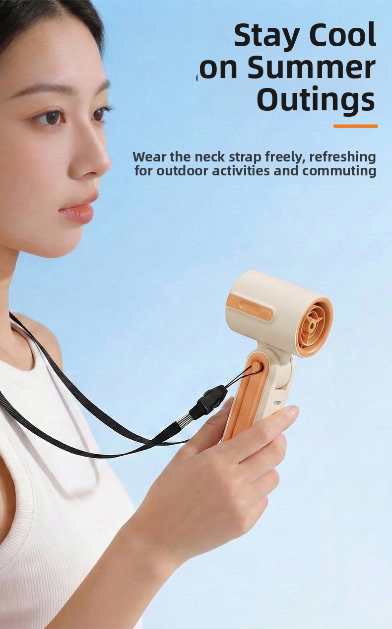 Handheld Mini Fan With Neckband Usb Rechargeable Digital Display_voghion.com