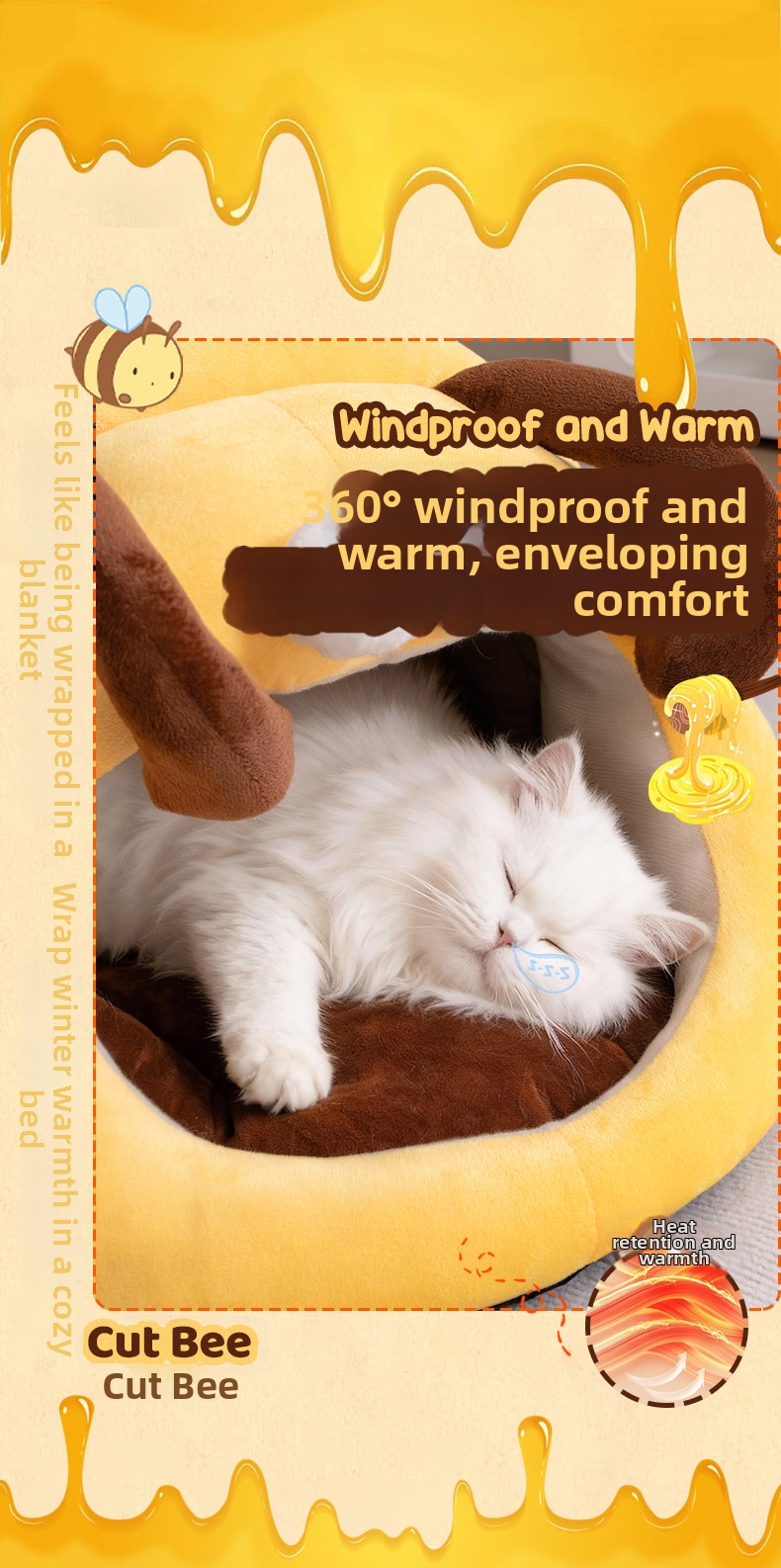 Lit pour chat en forme d abeille - couchage douillet pour hiver_voghion.com