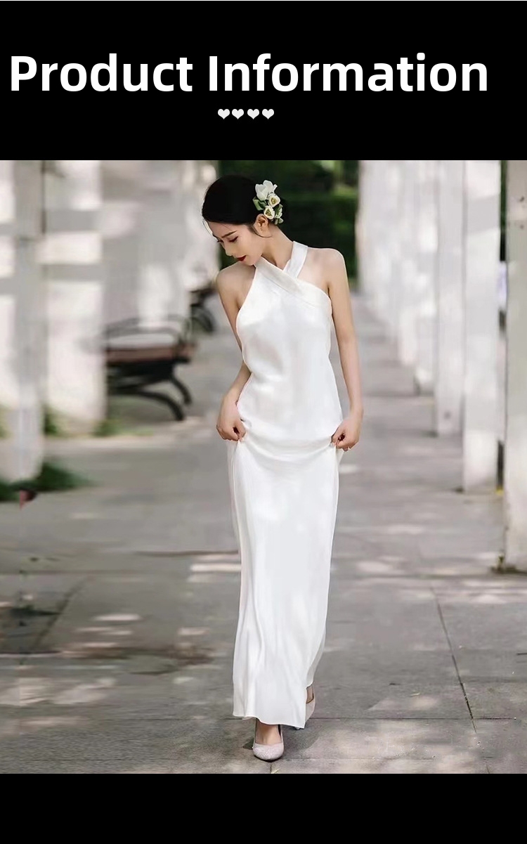 Halter Neck Light Wedding Dress French Minimalist Elegant Satin Mermaid Gown Bridal Morning Robe Super Fairy like Engagement Dress_ecoleips.com