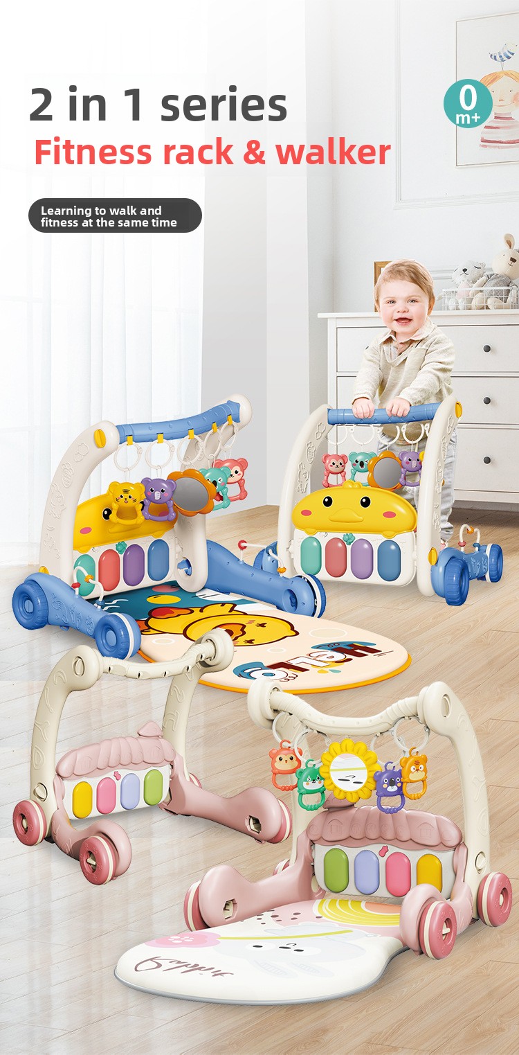 Andador para bebés 2 en 1, juguete de piano con pedales, ideal para recién nacidos, con soporte musical para fitness y alfombra de escalada._voghion.com