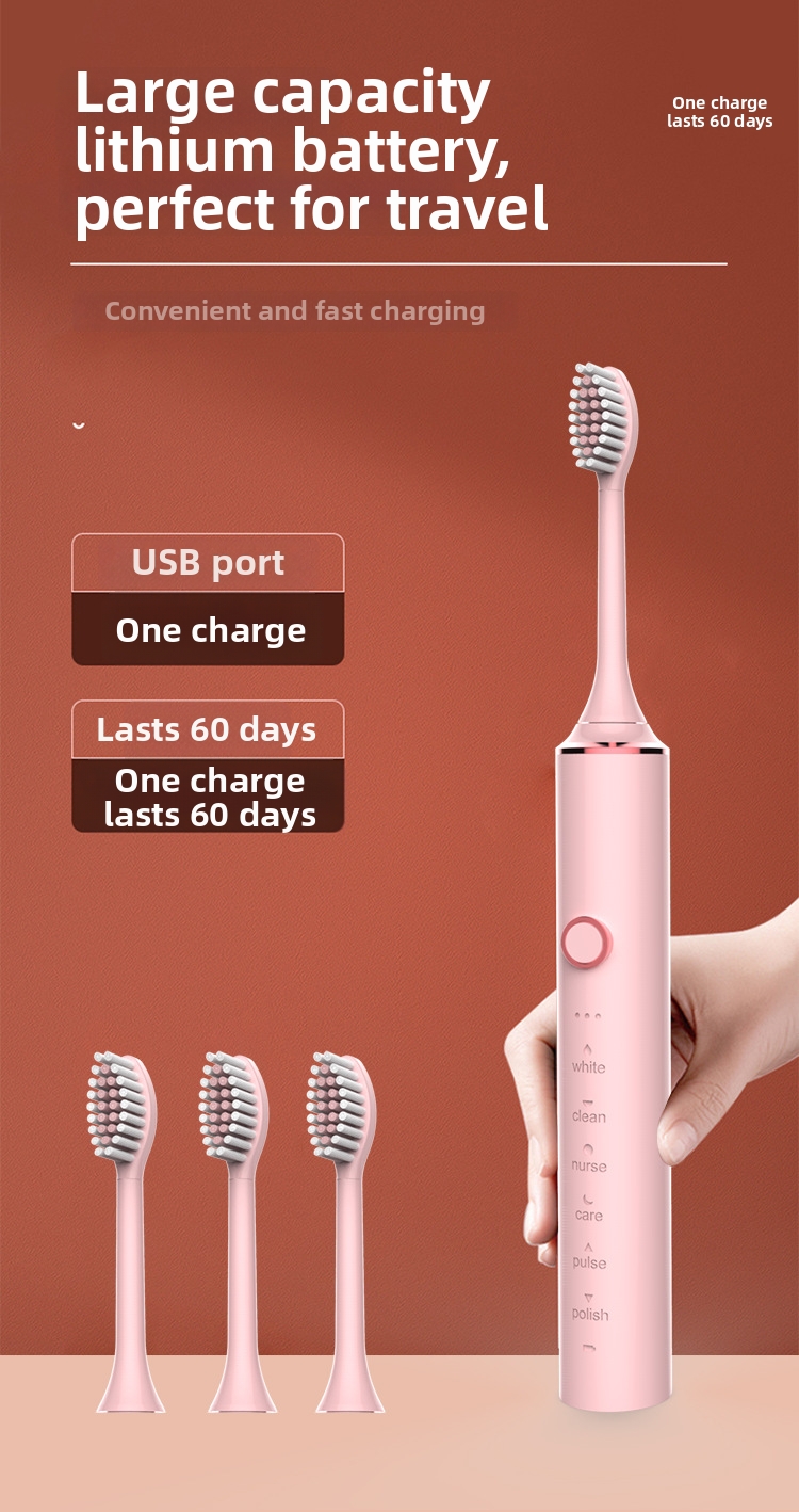 Electric Toothbrush Sonic Rechargeable With Soft Bristles Set_voghion.com