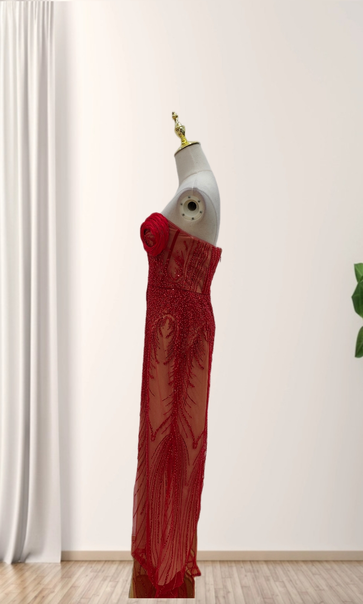 Elegant Beaded Bustier Bodycon Party Dress - Sexy High Waist Long Gown With 3D Embroidery For Women_voghion.com