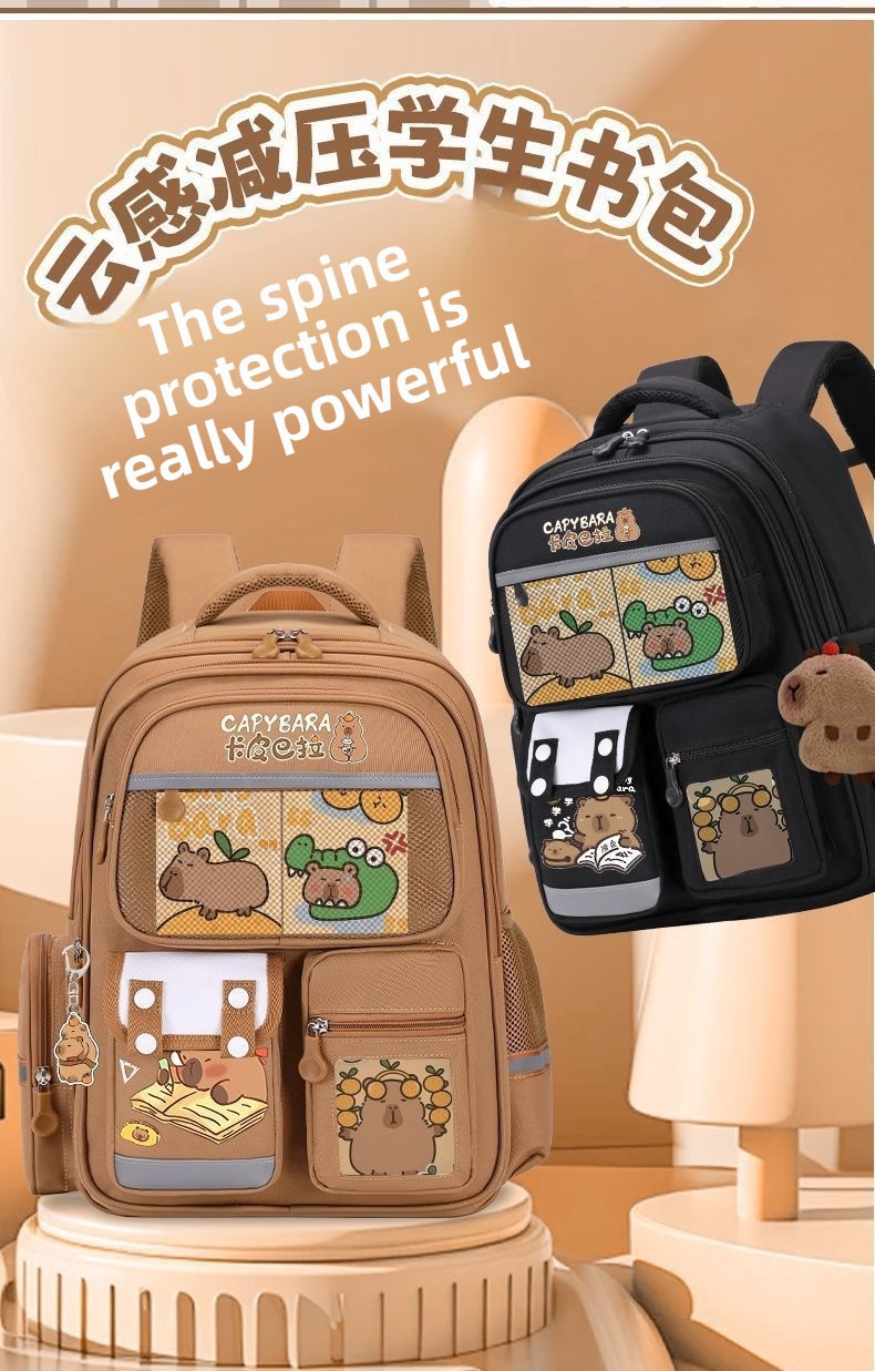 Capybara School Backpack For Primary School Children Large Capacity_voghion.com