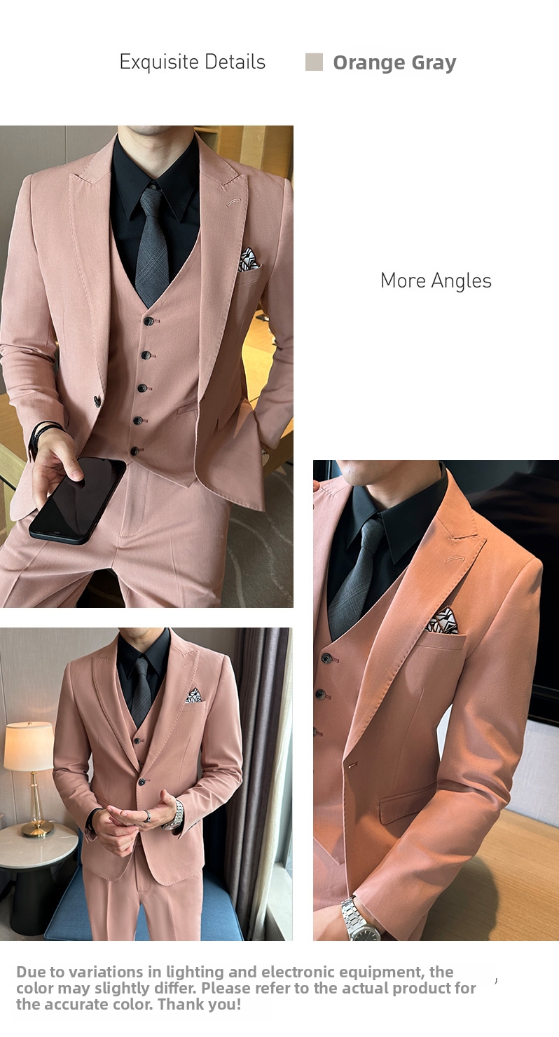 Abito da uomo tre pezzi slim fit rosa elegante raffinato_voghion.com