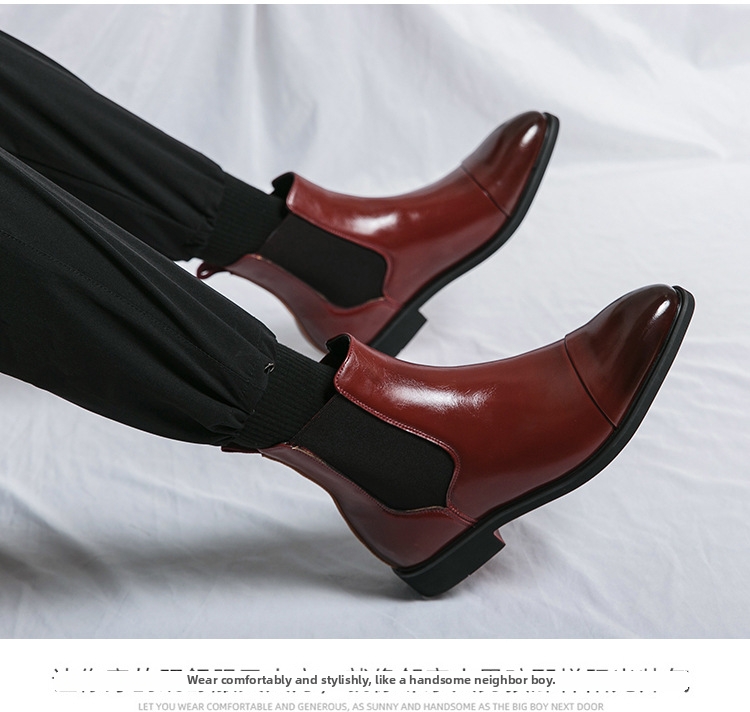 plus Size Men's High Top Leather Boots Pointed Toe Slip-On Autumn Winter Martin Chelsea Boots with Red Sole British Casual_vogvips.com
