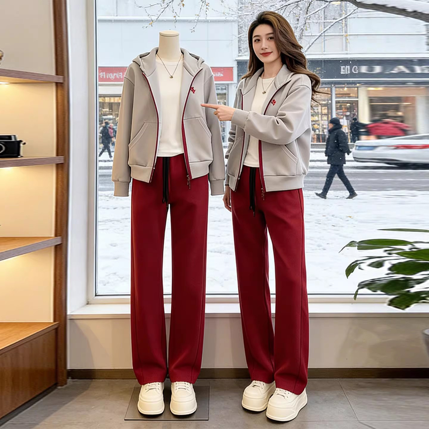 Women's Casual Wide Leg Trousers Hooded Cardigan Two Piece Set Long Sleeved Top Youthful Autumn Wear_ecoleips.com
