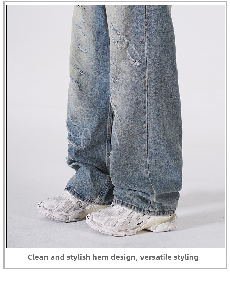 Unisex American Style Graffiti Distressed Straight Leg Jeans Trendy Fashionable Loose Fitting Wide Leg Pants New 2026 Style_mkmklike.com