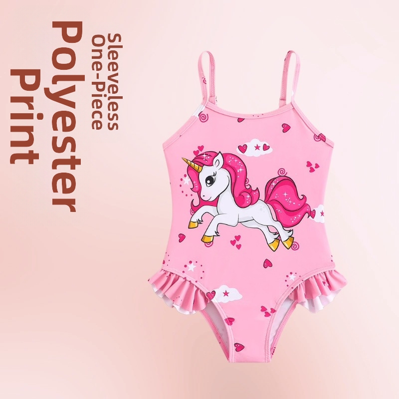 Einhorn-Badeanzug für Mädchen, niedlicher Cartoon-Badeanzug mit Trägern für Kleinkinder von 4-7 Jahren, perfekt für Strand und Pool im Sommer_voghion.com