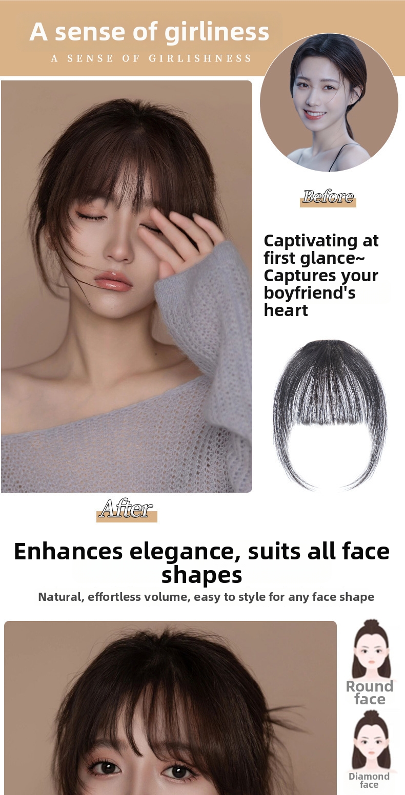 Air Bangs Wig With Sideburns Clip-in Straight Fringe Extension_voghion.com