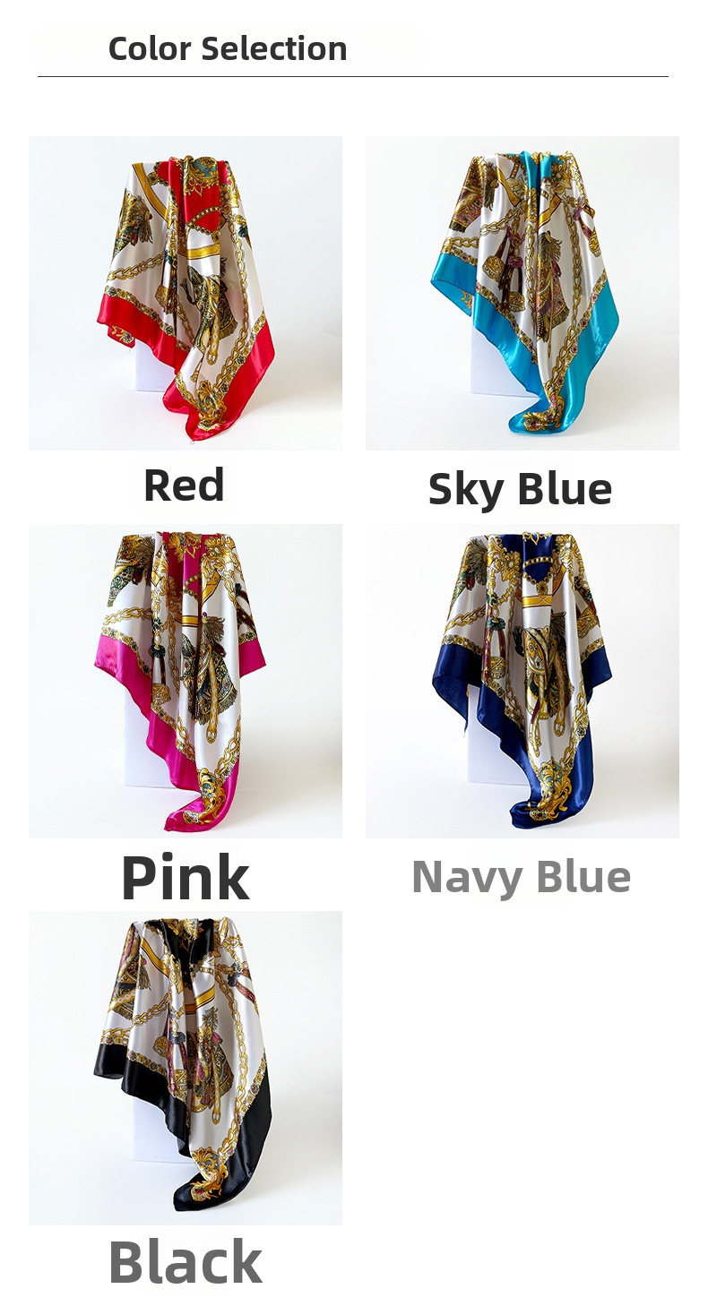 Square Silk Scarf Classic European Pattern Versatile Headscarf_voghion.com
