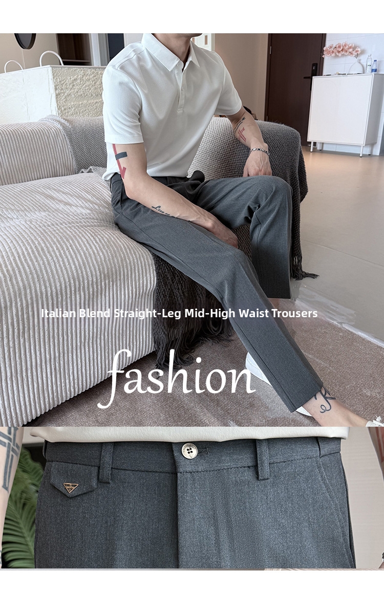 Men's Cropped Skinny Suit Trousers Casual Wedding Formal Business Spring Summer New Style_viptrois.com