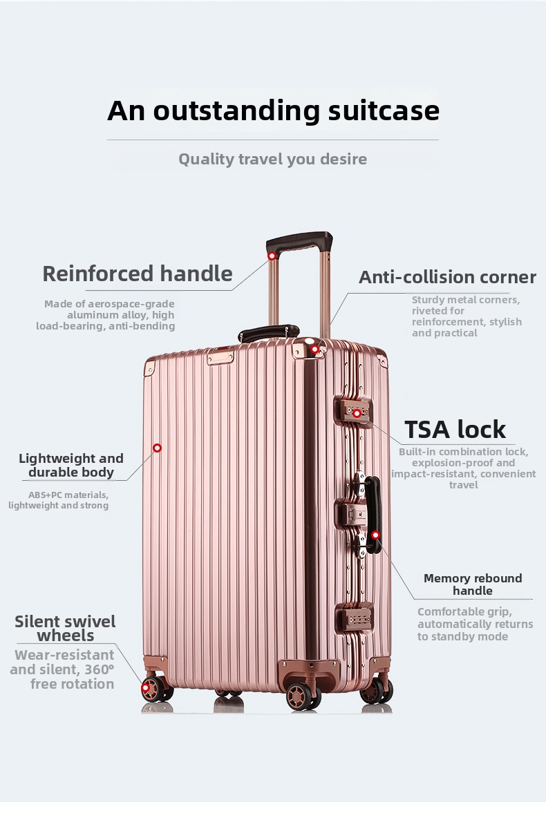 Rolling Suitcase With Aluminum Frame And Combination Lock Pc Material_voghion.com