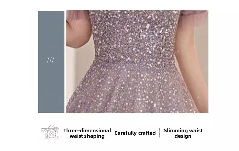 Elegant Luxurious Sequined French Style Evening Gown New Style for Art Exams Perfect Banquets Annual Meetings Ideal Emcees Women's Party Wear_ecoleips.com