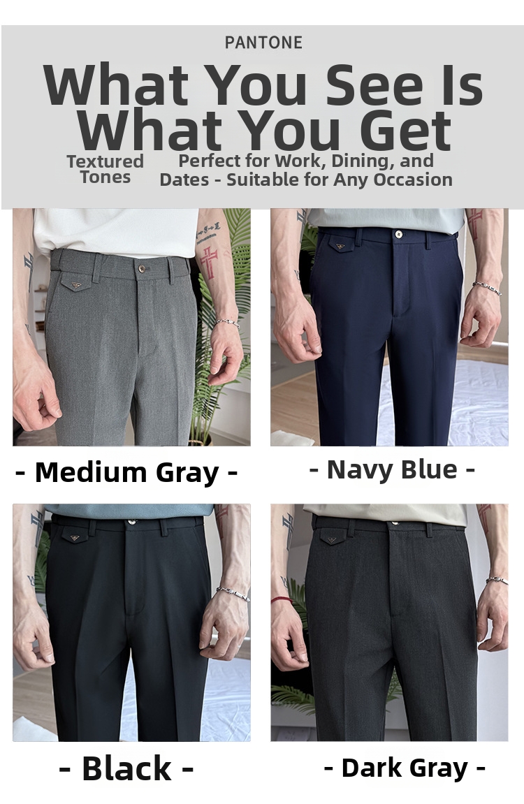 Men's Cropped Skinny Suit Trousers Casual Wedding Formal Business Spring Summer New Style_viptrois.com