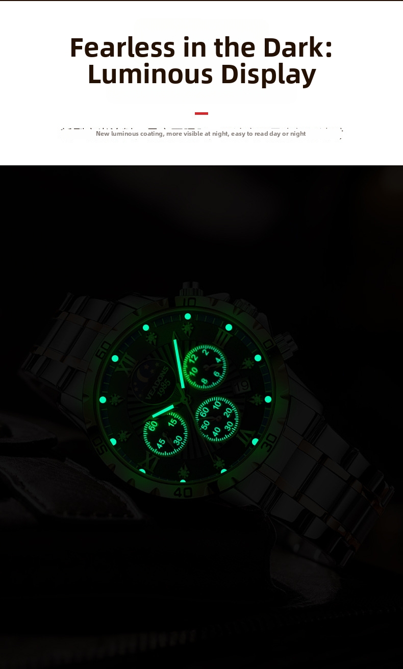 Herren Business Quarzuhr Mit Mondphase Und Chronograph_voghion.com