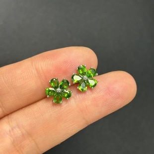 Japanese and Korean Hot Selling Wind Jewelry Petal Diopside 925 Silver Pin Ear Pin Bridal Earrings ins Factory Wholesale
