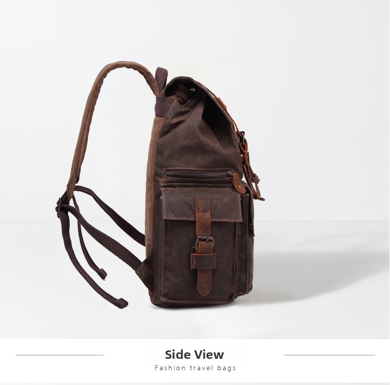 Men's Waterproof Canvas Backpack With Leather Details For Travel_voghion.com
