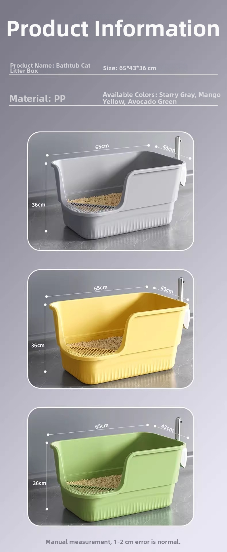 Extra Large Anti-splash Cat Litter Box Open Semi-enclosed Tray_voghion.com