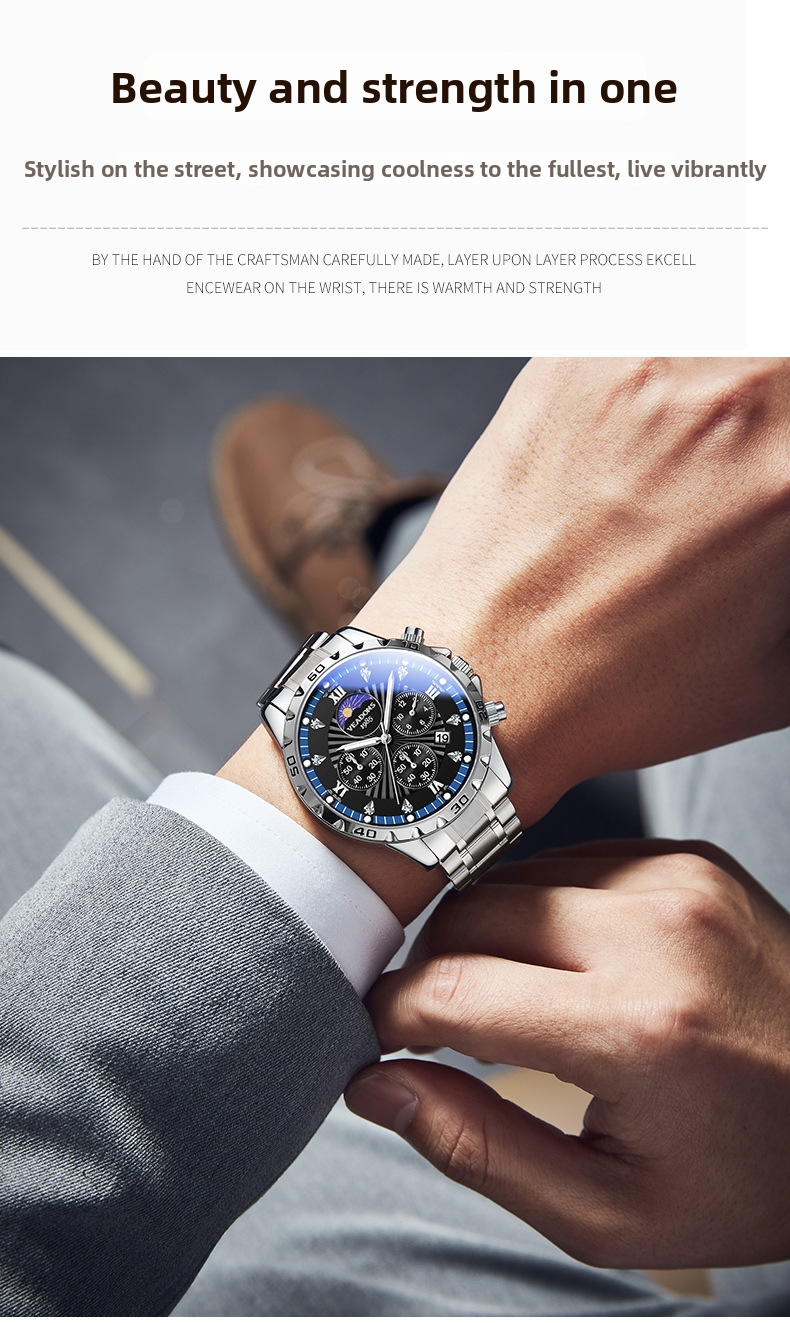 Herren Business Quarzuhr Mit Mondphase Und Chronograph_voghion.com