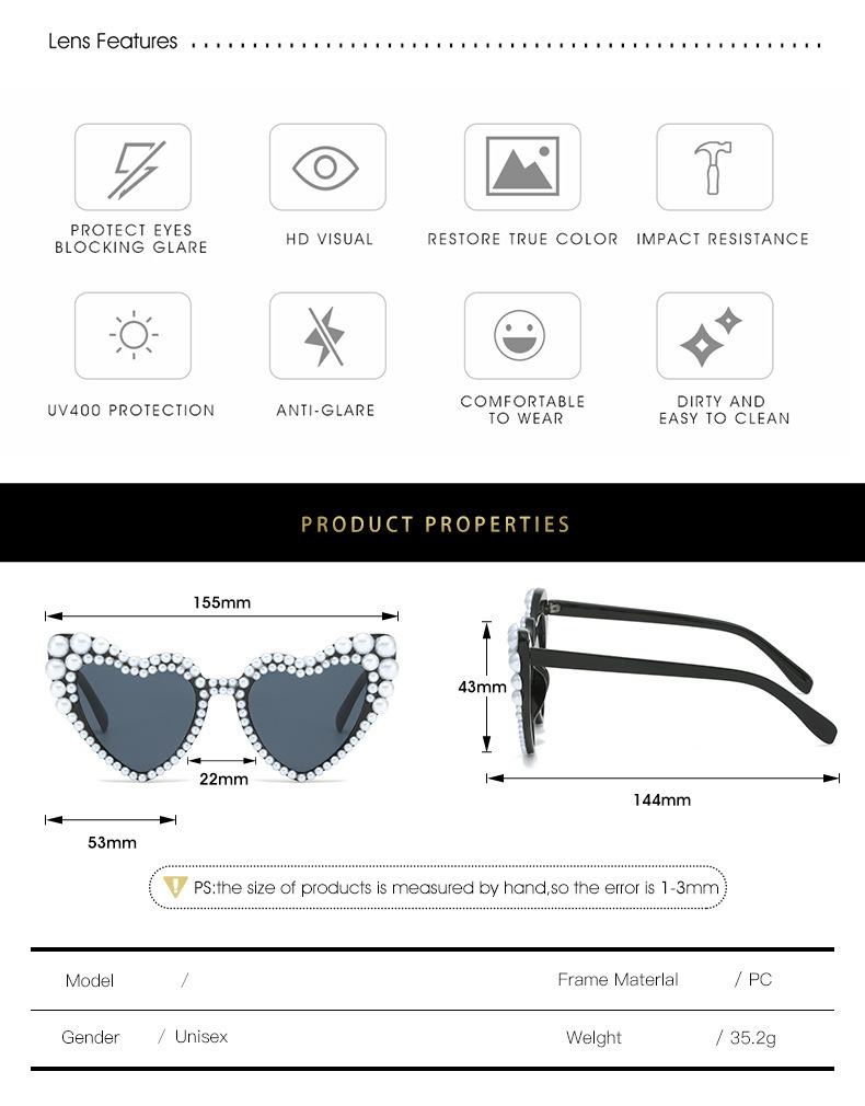 Lunettes de soleil unisexes en forme de cœur incrustées de diamants, style rétro tendance, protection UV intégrale._voghion.com