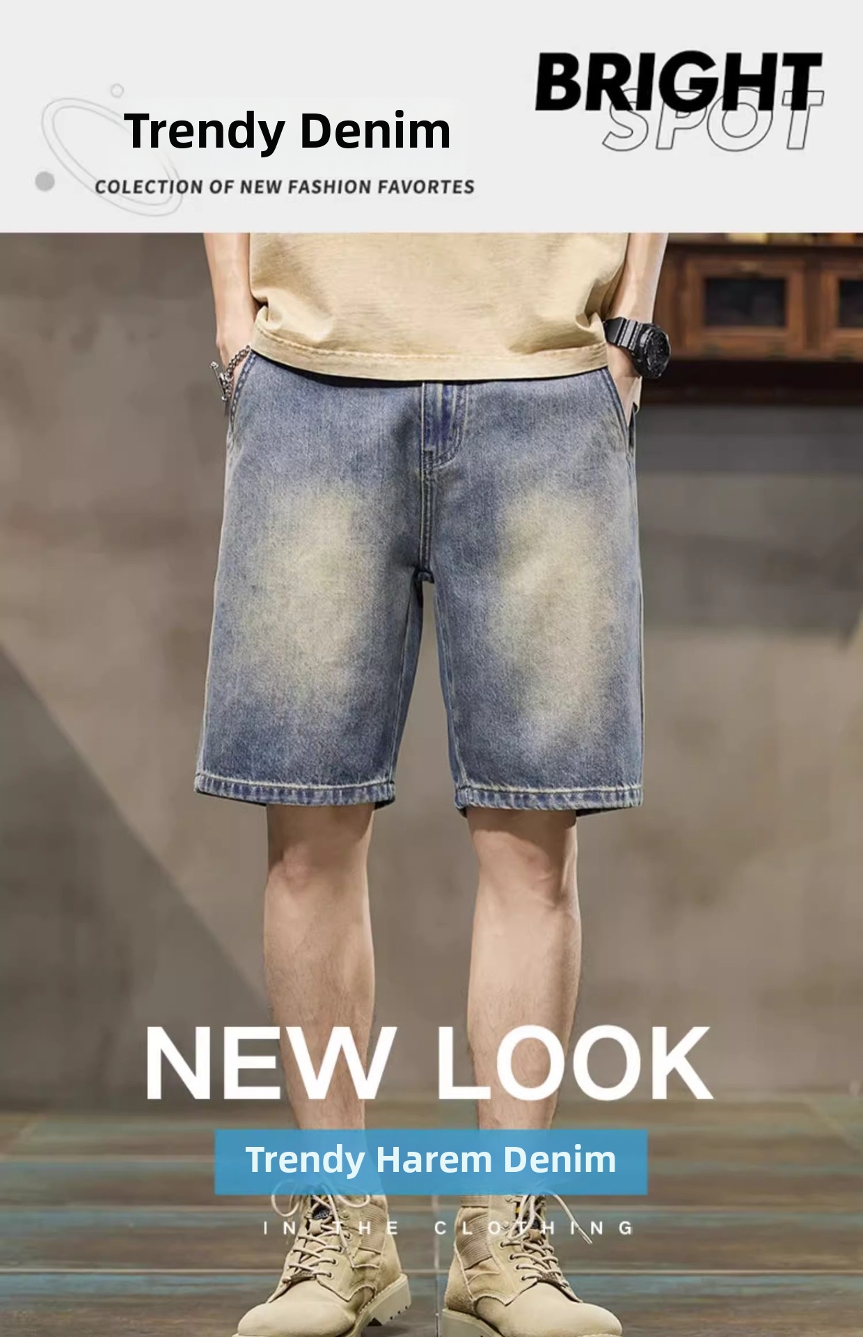 Men's Vintage Workwear Denim Shorts, Summer Lightweight Relaxed Fit Straight Leg Cargo Shorts 5-Pocket Design_mkmklike.com