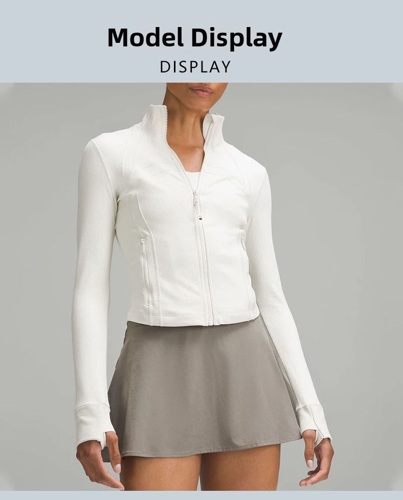 Women's Clothing Stand Up Collar Long Sleeved Sports Jacket Versatile Tight Fitting Short Ribbed Top Yoga Fitness Wear_ecoleips.com