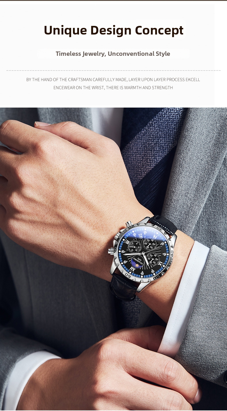 Herren Business Quarzuhr Mit Mondphase Und Chronograph_voghion.com