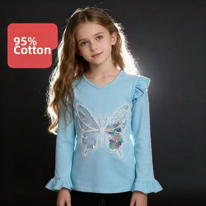 Meisjes T-shirt met lange mouwen en glinsterende konijnenprint - Zachte blouse van katoenmix voor peuters en kinderen (3-8 jaar) - Leuk casual topje voor de lente, herfst en winter_voghion.com