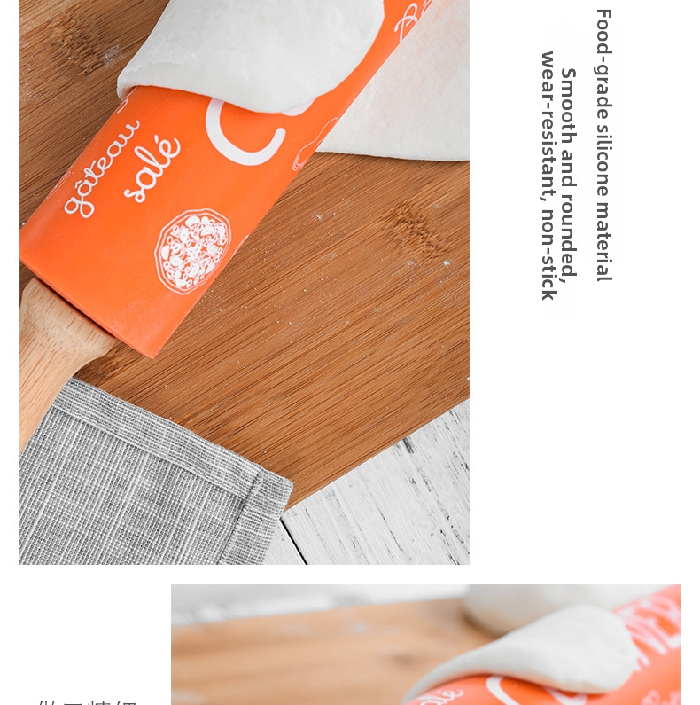 Rolling Pin With Wooden Handle Non Stick Food Grade Silicone_voghion.com