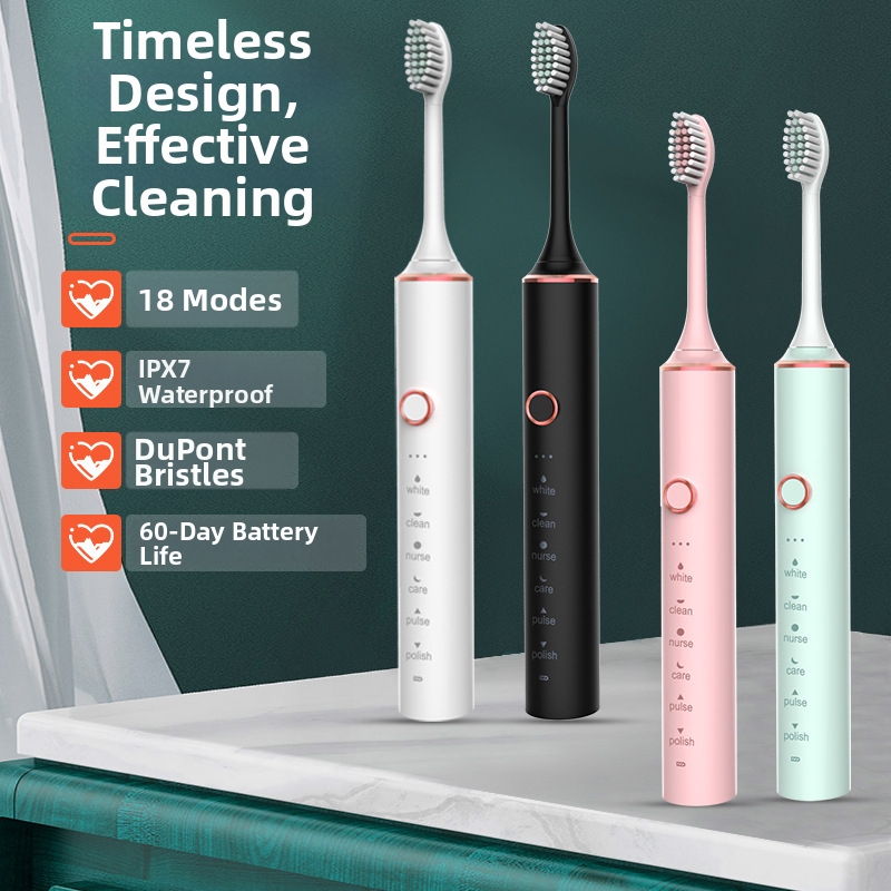 Electric Toothbrush Soft Bristle Sonic USB Rechargeable 18 Speed Settings Metal Shaft Adult Household Use Gift Set_voghion.com