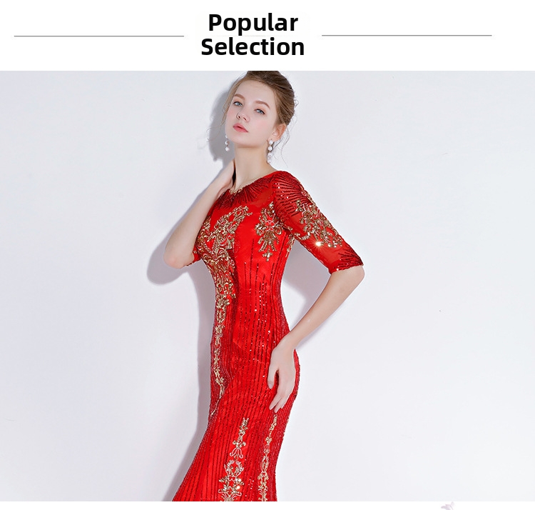 Black Mermaid Evening Gown Elegant Long Banquet Dress for Women Dignified Sophisticated Suitable for Presenters Performances_ecoleips.com
