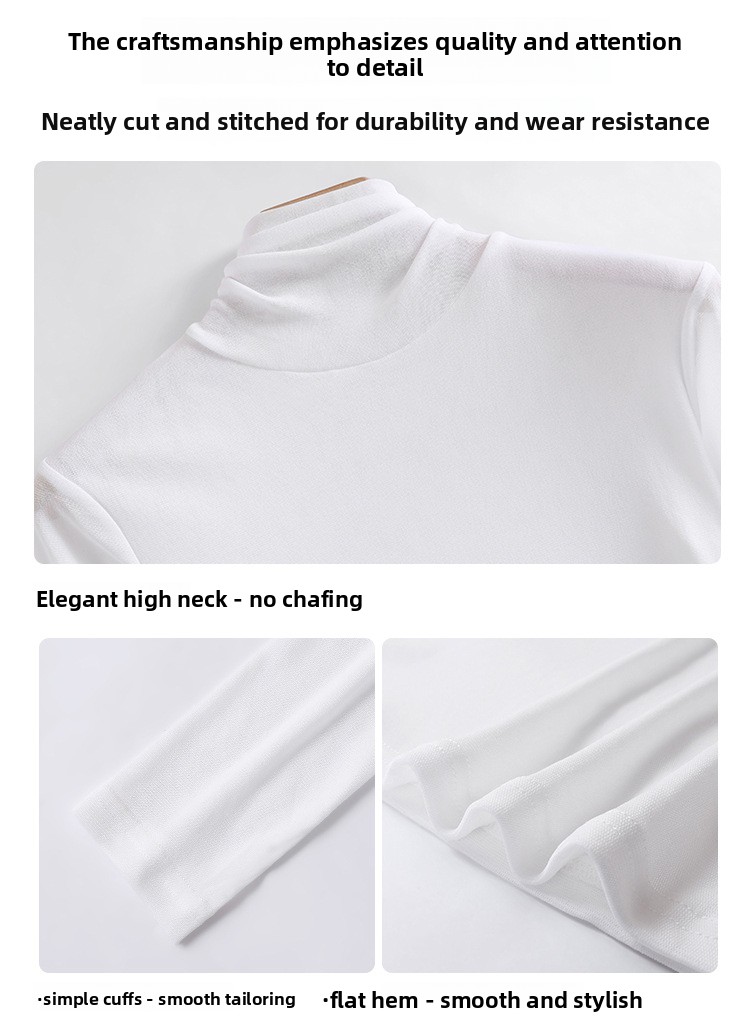 T-shirt donna collo alto in mesh a maniche lunghe sexy elegante_voghion.com