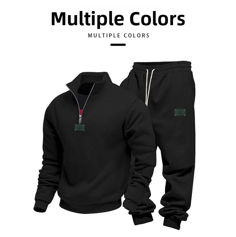 Men's Clothing Men's Heavyweight Fleece Lined Stand Collar Sweatpants Set Loose Fit Casual Commuter Wear Style Winter Clothing_viptrois.com