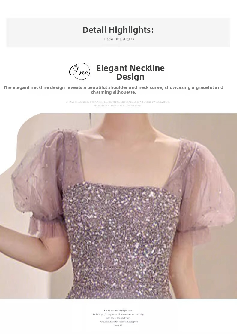 Elegant Luxurious Sequined French Style Evening Gown New Style for Art Exams Perfect Banquets Annual Meetings Ideal Emcees Women's Party Wear_ecoleips.com