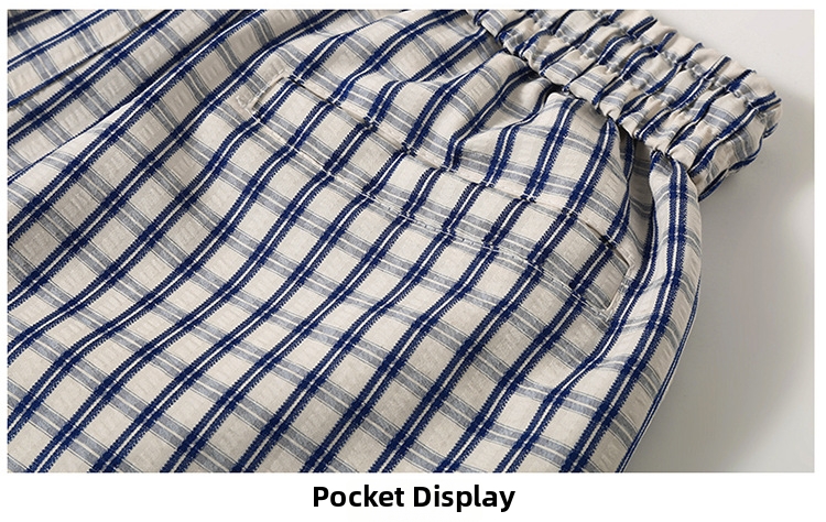 Men's Blue Plaid Straight Leg Shorts Trendy Versatile Summer Thin Striped Casual Sports Bottoms_viptrois.com