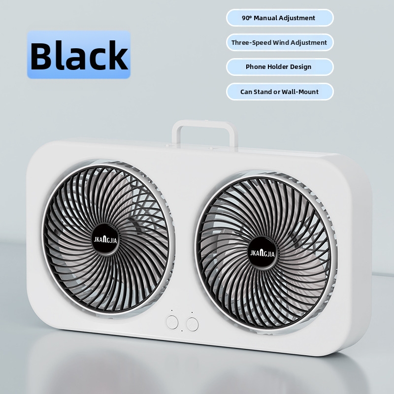 Dual Head Desktop Fan Rechargeable Oscillating Home Office Quiet_voghion.com