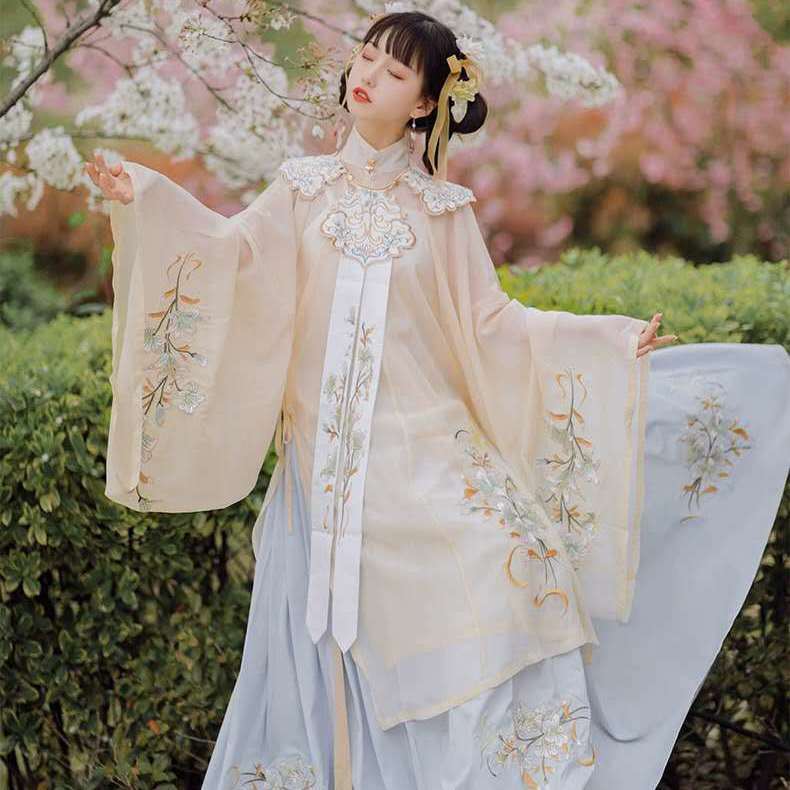 汉云辞刺绣明制汉服女仙气云肩立领褥裙中国风四件套学生日常汉服-阿里巴巴